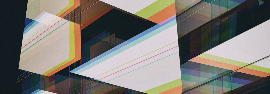 Abstract geometric composition of fragmented triangular planes and vibrant lines, representing complex AI data structures and digital architecture